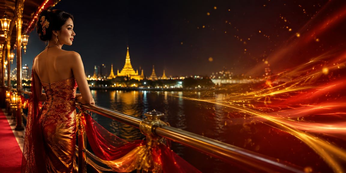 မြန်မာဘောလုံးအလောင်းကစားနှင့် ရွှေရောင်နီရောင် backdrop